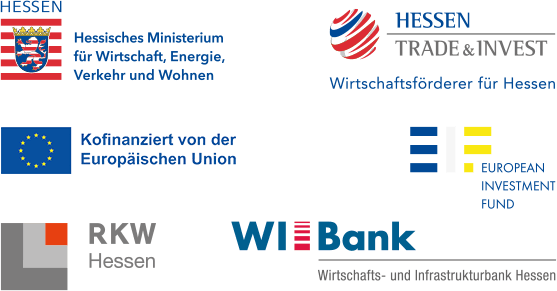 Hessisches Ministerium für Wirtschaft, Energie, Verkehr und Wohnen - Hessen Trade und Invest, Wirtschaftsförderer für Hessen - Europäische Union: Investition in ihre Zukunft Europäischer, Fonds für regionale Entwicklung. - European Investment Fund - RKW Hessen - WIBank, Wirtschafts- und Infrastrukturbank Hessen