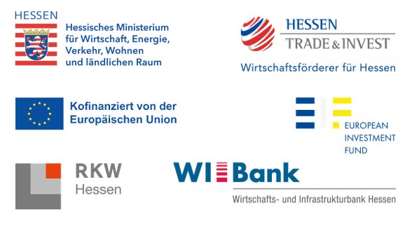 Hessisches Ministerium für Wirtschaft, Energie, Verkehr und Wohnen - Hessen Trade und Invest, Wirtschaftsförderer für Hessen - Europäische Union: Investition in ihre Zukunft Europäischer, Fonds für regionale Entwicklung. - European Investment Fund - RKW Hessen - WIBank, Wirtschafts- und Infrastrukturbank Hessen