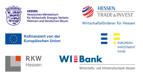 Hessisches Ministerium für Wirtschaft, Energie, Verkehr und Wohnen - Hessen Trade und Invest, Wirtschaftsförderer für Hessen - Europäische Union: Investition in ihre Zukunft Europäischer, Fonds für regionale Entwicklung. - European Investment Fund - RKW Hessen - WIBank, Wirtschafts- und Infrastrukturbank Hessen