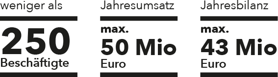 Weniger als 250 Beschäftigte, Jahresumsatz max 50 Mio Euro, Jahresbilanz max 43 Mio Euro